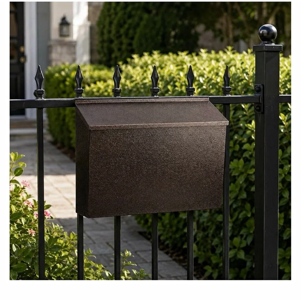 Large Wall Mounted Metal Mailbox Brown Powder Coated Non-Locking